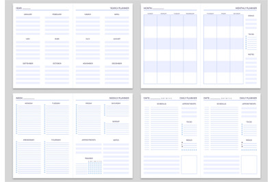 Planner note pages templates. Yearly, monthly and weekly planners. Dai