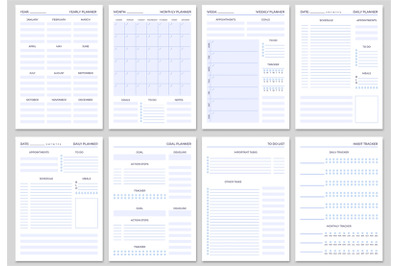 Minimalist planner pages templates. Organizer page, diary and daily co