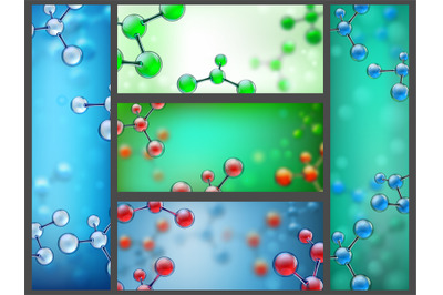 Abstract molecules banners. Science cell research&2C; chemistry molecules