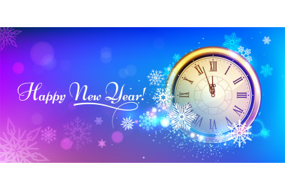 New 2020 Year winter clock. Winter holidays snowflakes New Years Eve c