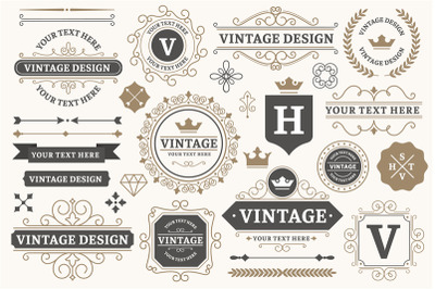 Vintage sign frames. Old decorative frame design, retro ornate label e