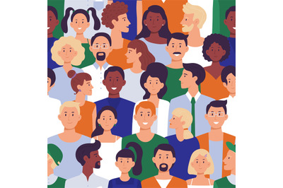 Seamless different people portraits pattern. Men and ladies crowd, soc