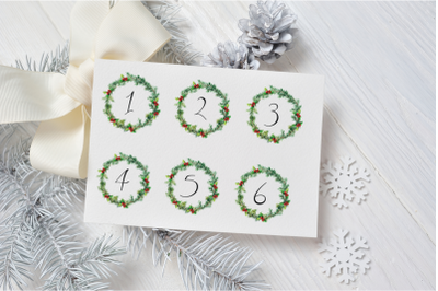 Christmas Watercolor Wreaths Date Covers&2C; Numbers Covers