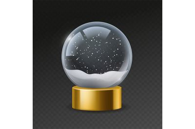 Christmas globe. Empty snowglobe with snow&2C; magic crystal ball. Transp