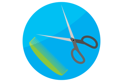 Comb and scissor icon flat vector