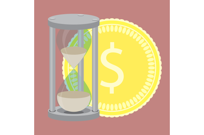 Time is money. Hourglass with golden coin vector