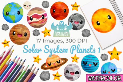 Solar System Planets 1 Watercolor Clipart, Instant Download