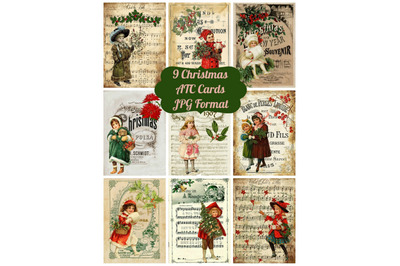 9 Vintage Christmas Ephemera ATC Cards and Collage Sheet Art Images