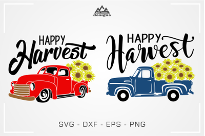 Happy Harvest Truck Sun Flower Fall Svg Design