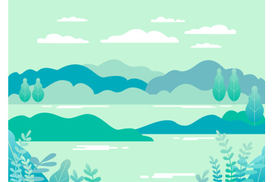 Hills and mountains landscape in flat style design