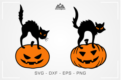 Cat on Pumpkin Halloween Svg Design