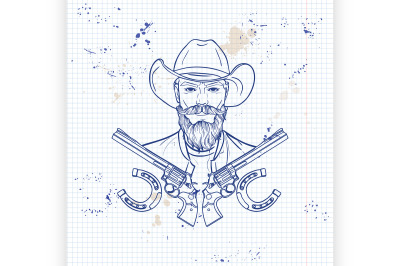 Hand drawn sketch cowboy