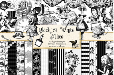 Black and White Alice in Wonderland Graphics