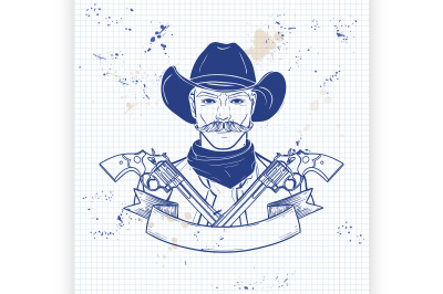 Hand drawn sketch cowboy