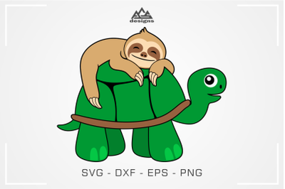 Cute Sloth on Turtle Svg Design