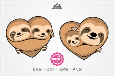 Cute Cuddling Sloth Love Heart Svg Design