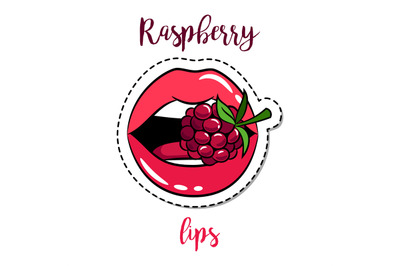 Fashion patch element lips with raspberry