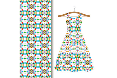 Dress fabric with green geometric mosaic