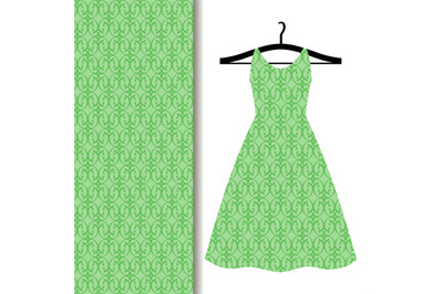 Dress fabric with green geometric pattern