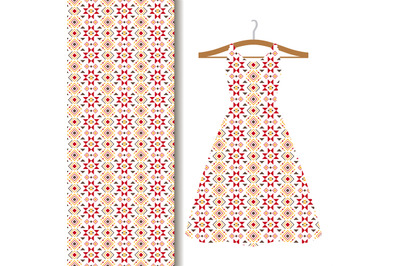 Women dress fabric with red mosaic