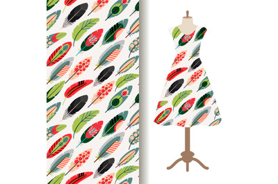 Women dress fabric pattern with feathers