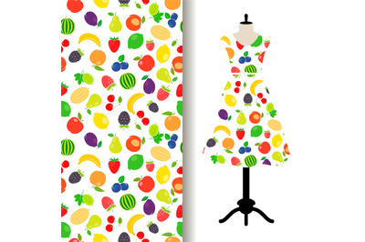 Women dress fabric with fruits pattern