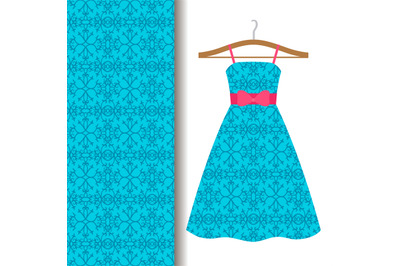 Dress fabric with blue arabic pattern