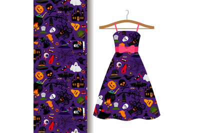 Dress fabric with colorful halloween pattern