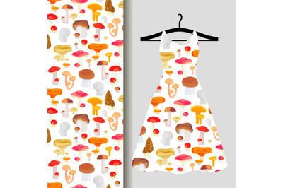 Women dress fabric pattern with mushrooms