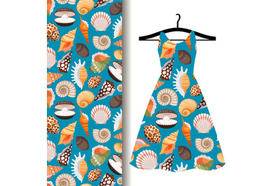 Women dress fabric with sea shells