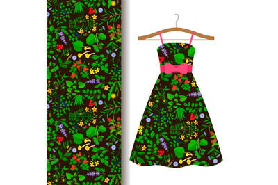 Dress fabric pattern with wild herbs