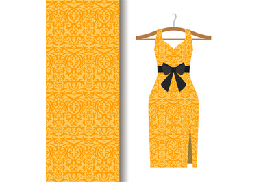 Dress fabric with yellow arabic pattern