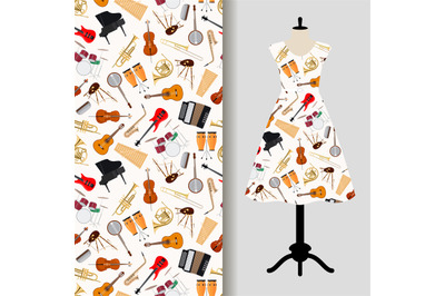 Jazz musical instruments dress fabric pattern