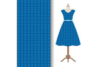 Dress fabric with blue arabic pattern