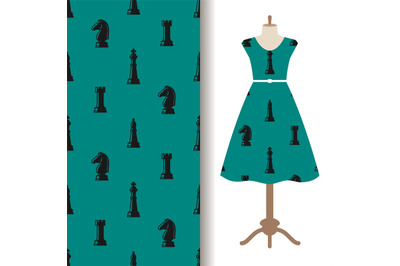 Dress fabric pattern with chess pieces