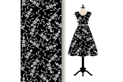 Dress fabric pattern with dancing skeletons