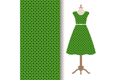 Dress fabric with green arabic pattern