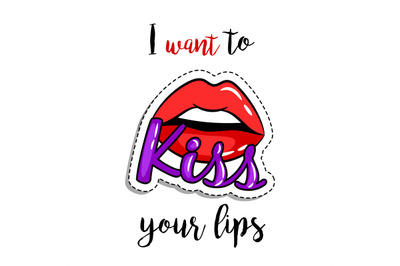 Fashion patch element lips with quote