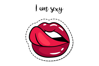 Patch element woman lips with tongue