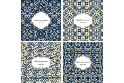 Vintage seamless patterns with frame set