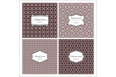 Sepia color seamless patterns with frames