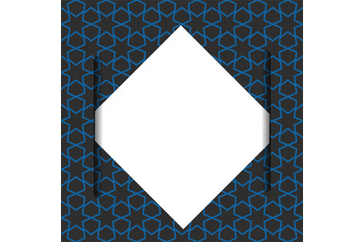 Blank paper on blue geometric pattern