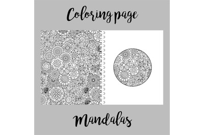 Coloring page design with mandalas