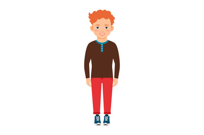 Red hair boy in brown shirt