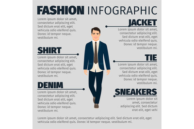 Fashion infographic with happy teacher man