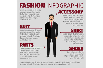 Fashion infographic with smiling man clerk