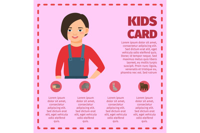 Infographic with girl and farm animals