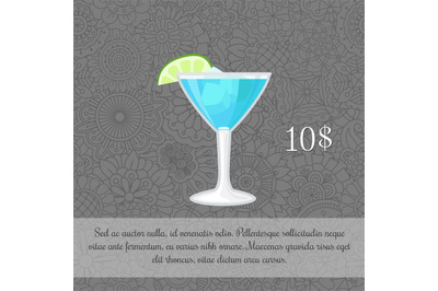 Alcoholic blue cocktail card template