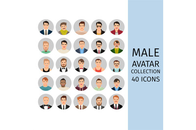 Male avatar collection icons set