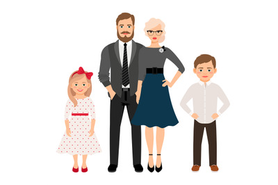 Happy family in classic style clothes